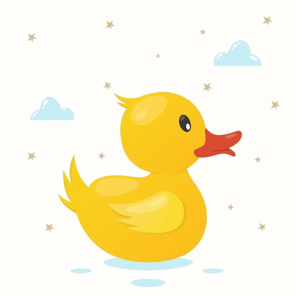 lindo kawaii pequeño pato amarillo con estilo plano moderno vector