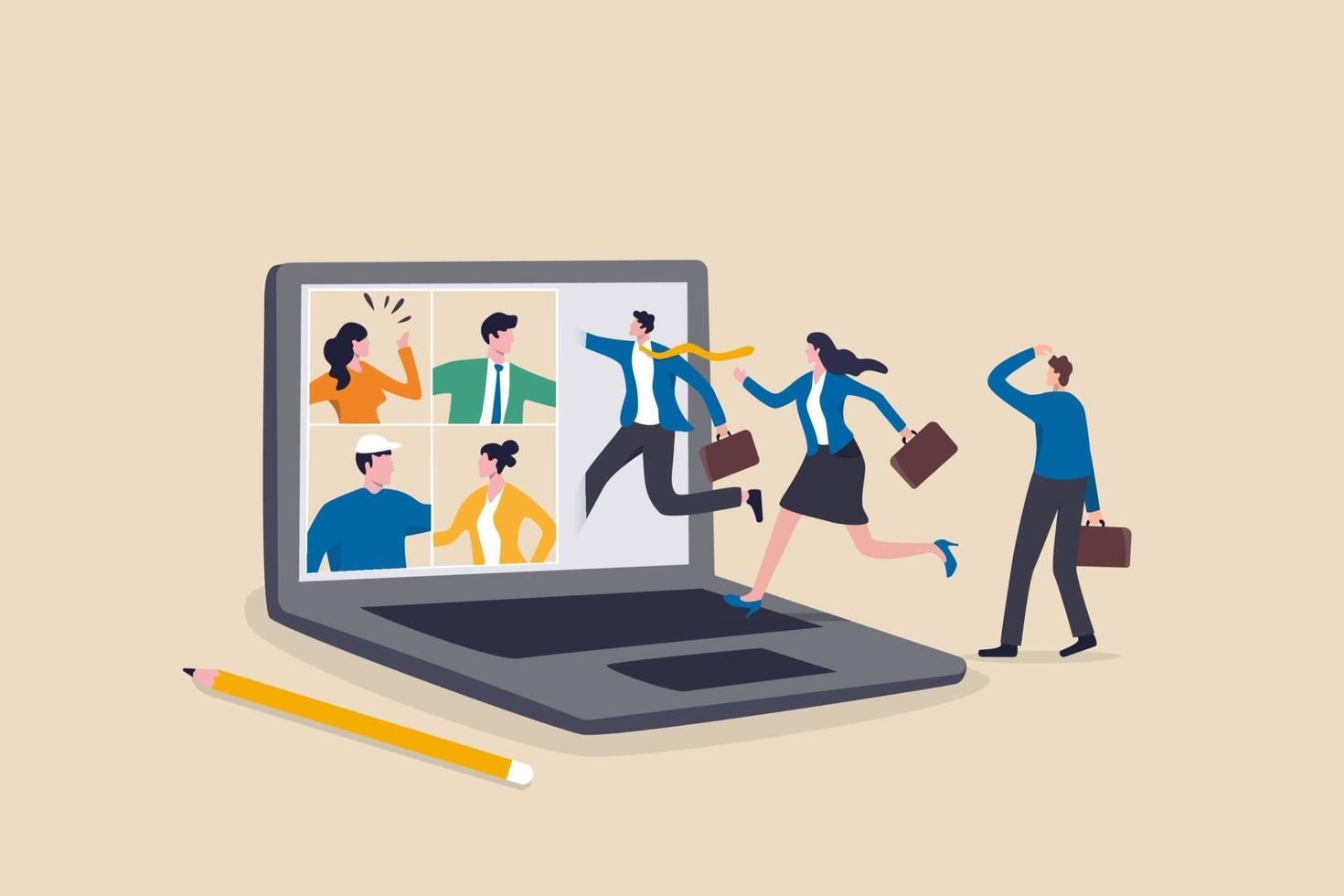 Hybrid work, remotely work from home virtually or work in office vector