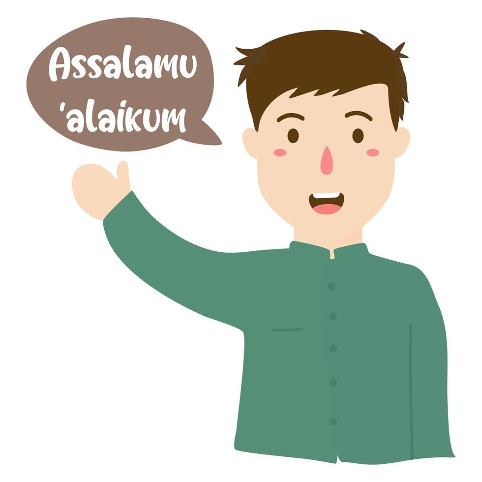 hand drawn character with greeting assalamualaikum vector