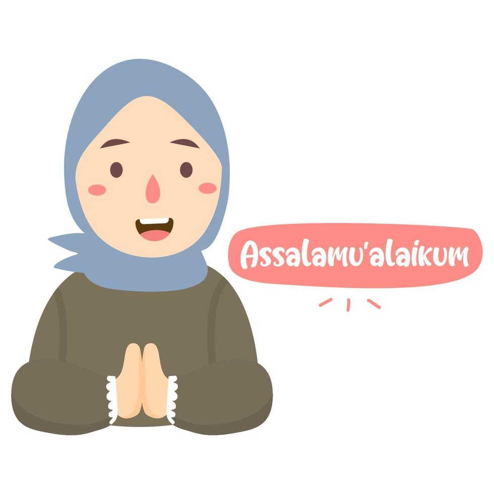 Muslim Girl Islamic Greeting Assalamualaikum vector