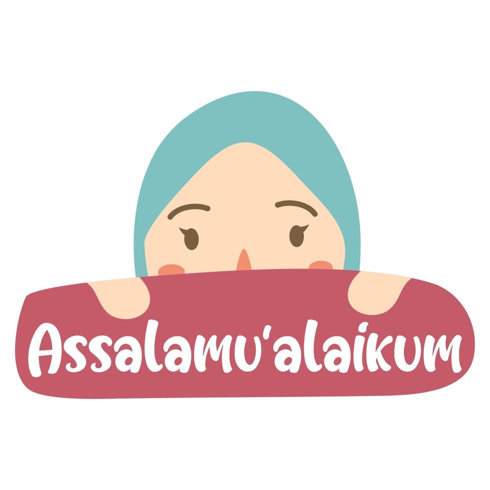 illustration character with greeting assalamualaikum vector