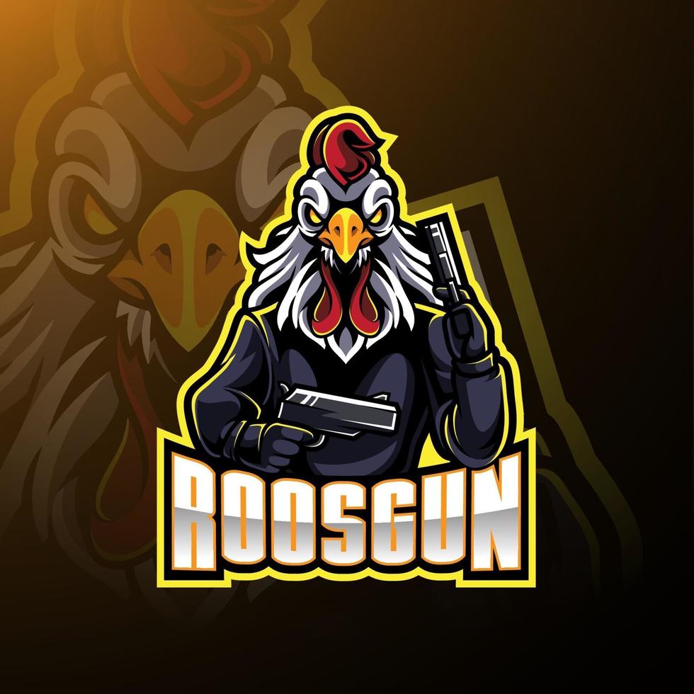 Rooster with gun mascot logo design vector