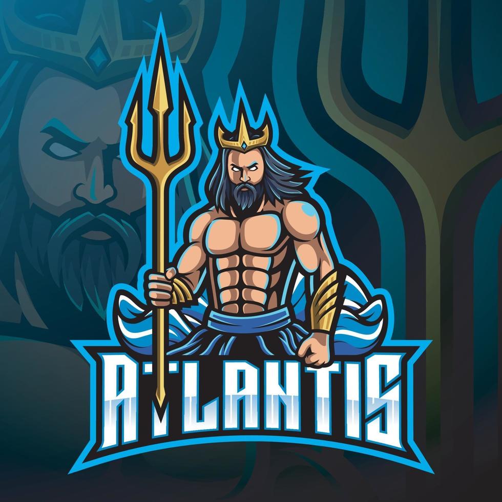 Poseidon mascot logo design with trident weapon vector