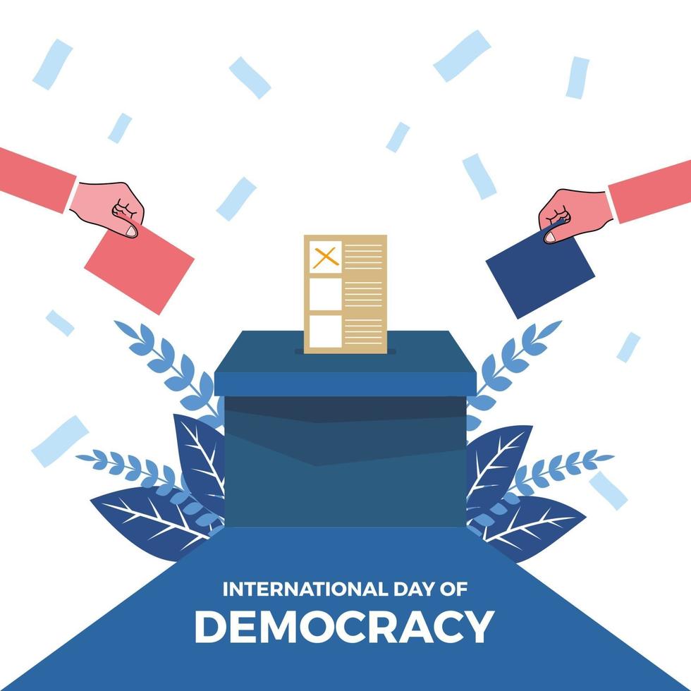 día internacional de la democracia, el papel se carga en una caja y vector