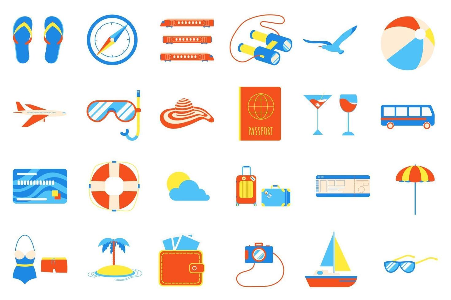 Holiday vacation beach elements flat style design set. vector