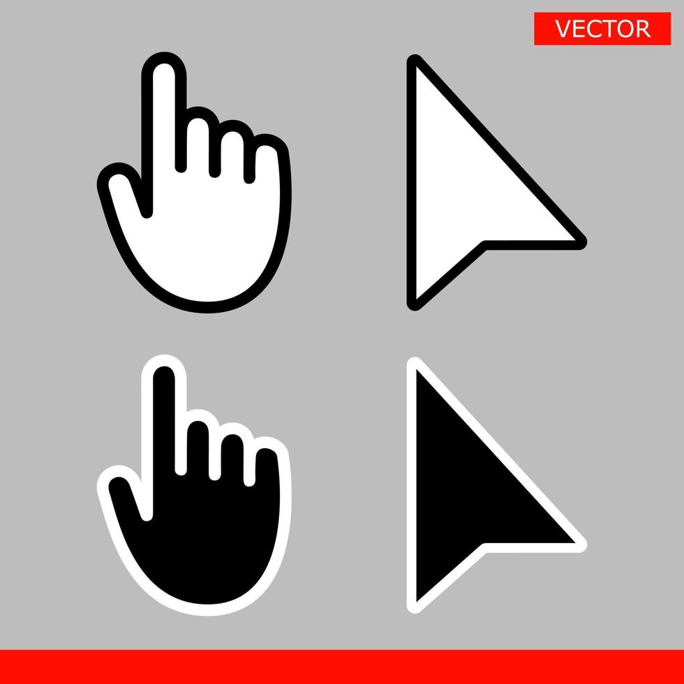 Black and white arrow pixel and pixel mouse hand cursors vector