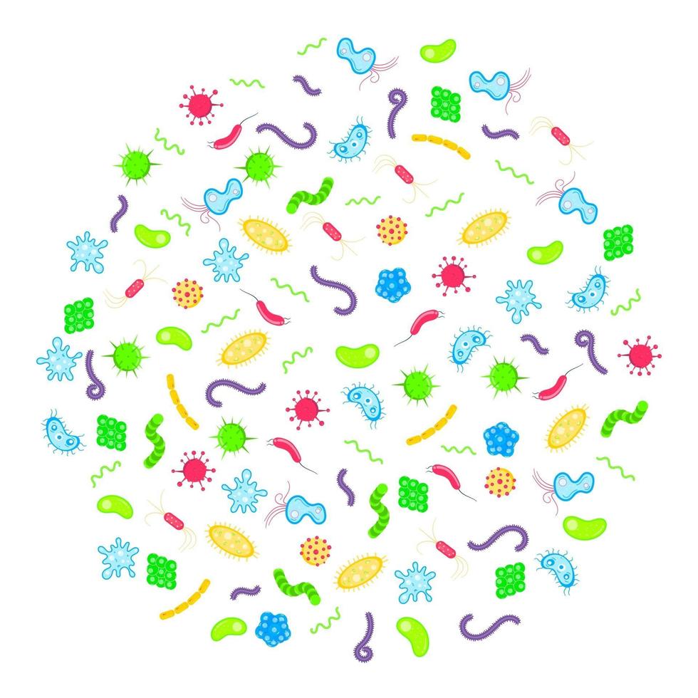 Bacterial microorganisms, germs and viruses colorful circle pattern. vector