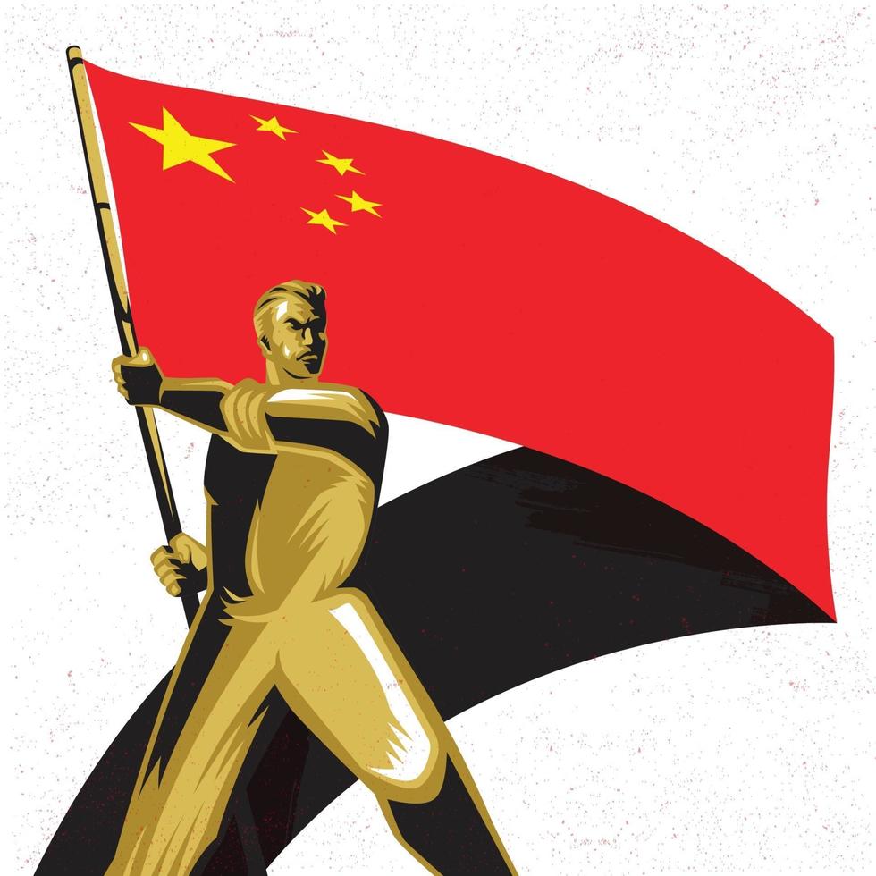 Hombre que sostiene la bandera de la República de China con orgullo ilustración vectorial vector