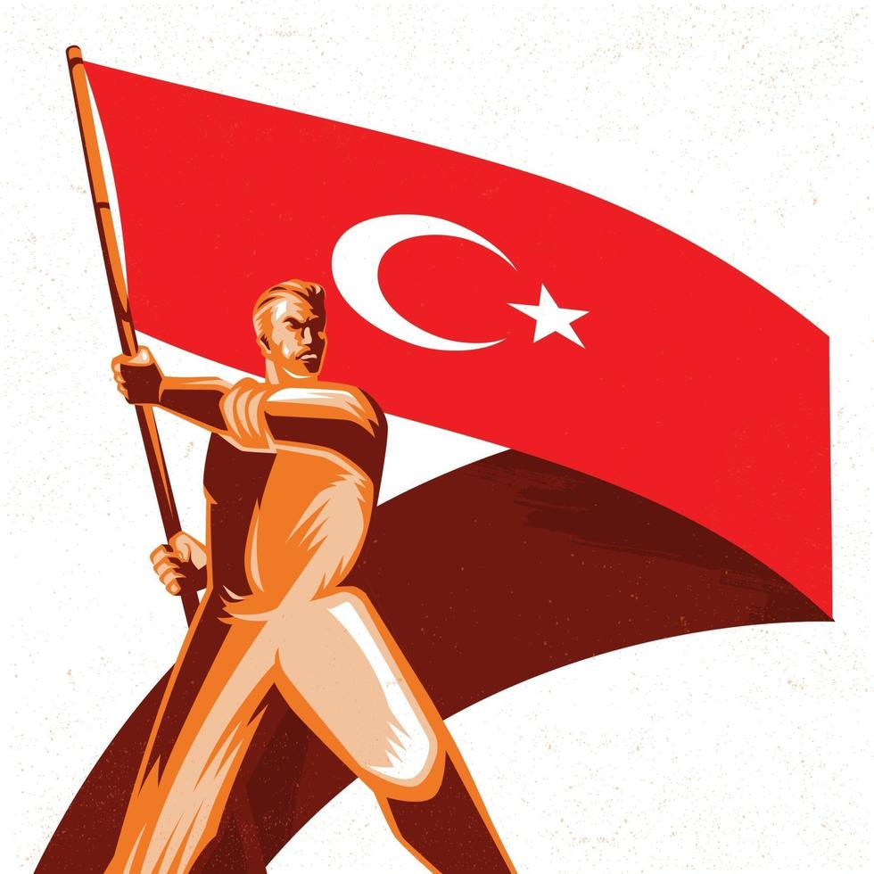 Hombre sosteniendo una bandera de Turquía con orgullo ilustración vectorial vector