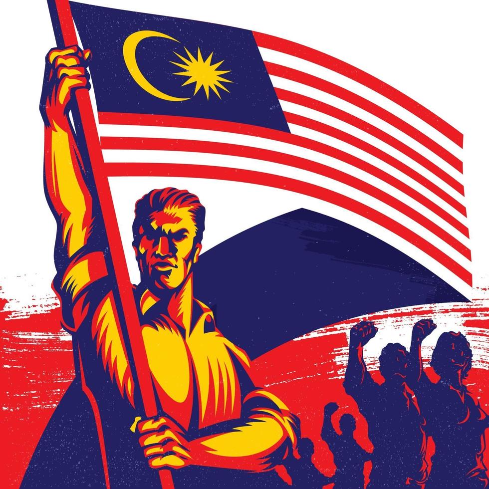 Man holding a Malaysia flag with pride vector illustration