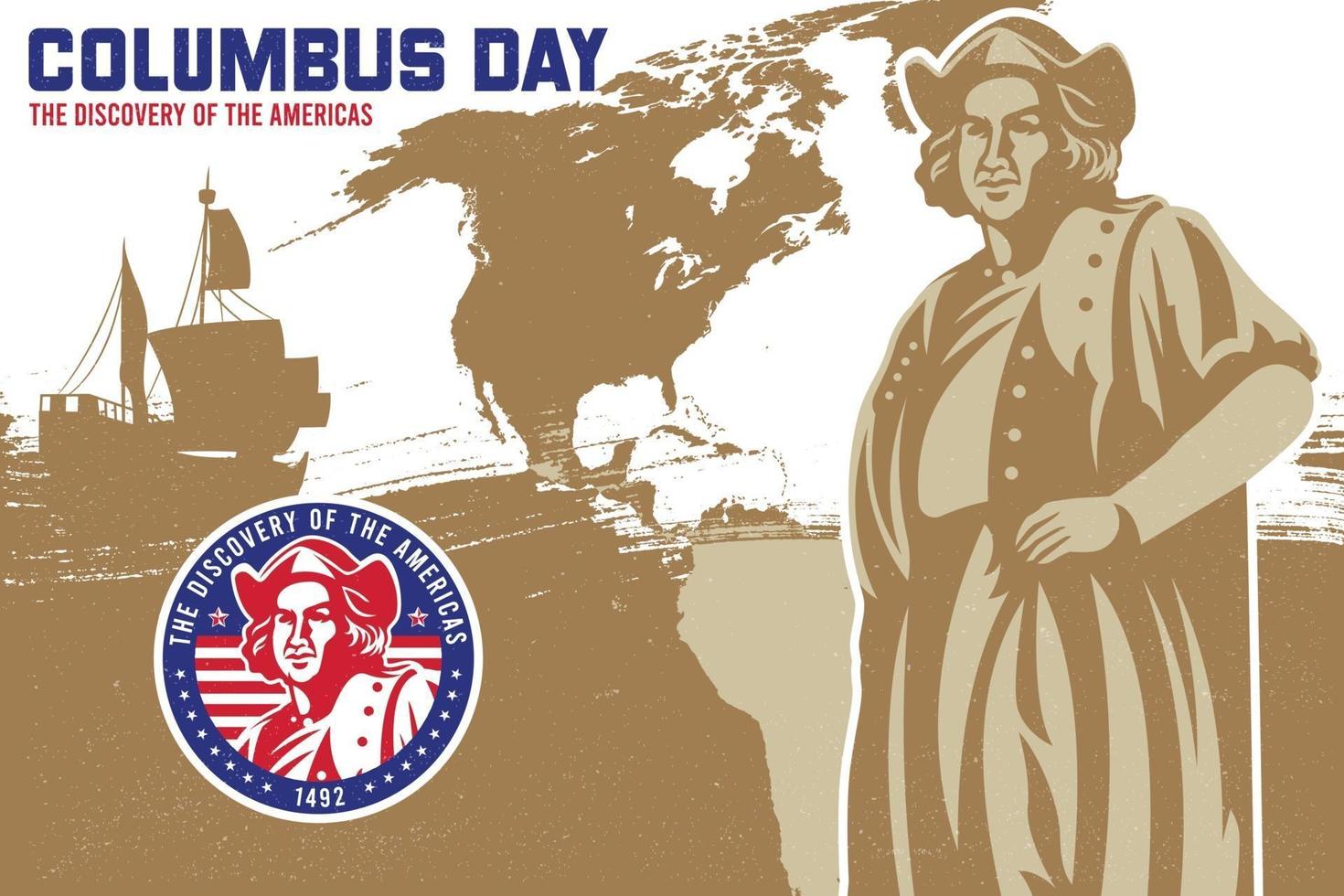 Columbus day background and emblem badge design vector