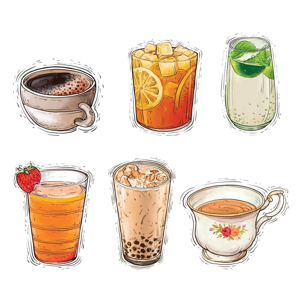 Drinks beverages watercolor illustration vector