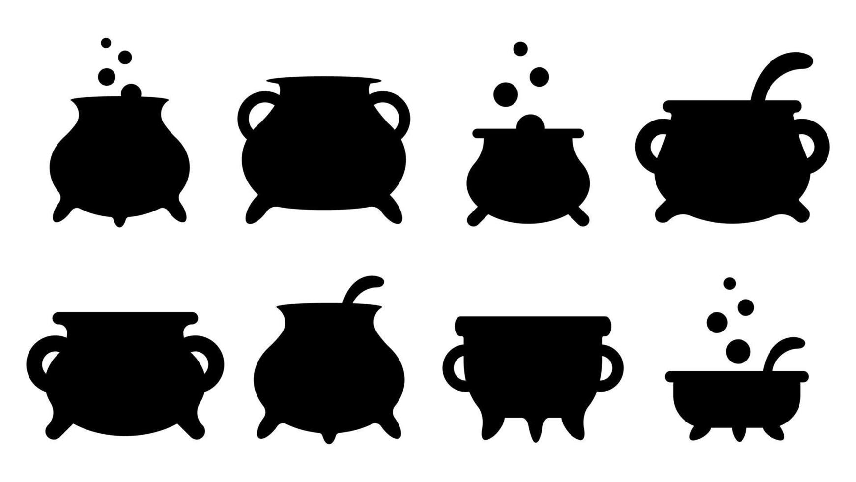 Set of black silhouettes of witch cauldrons with handles magic potion vector