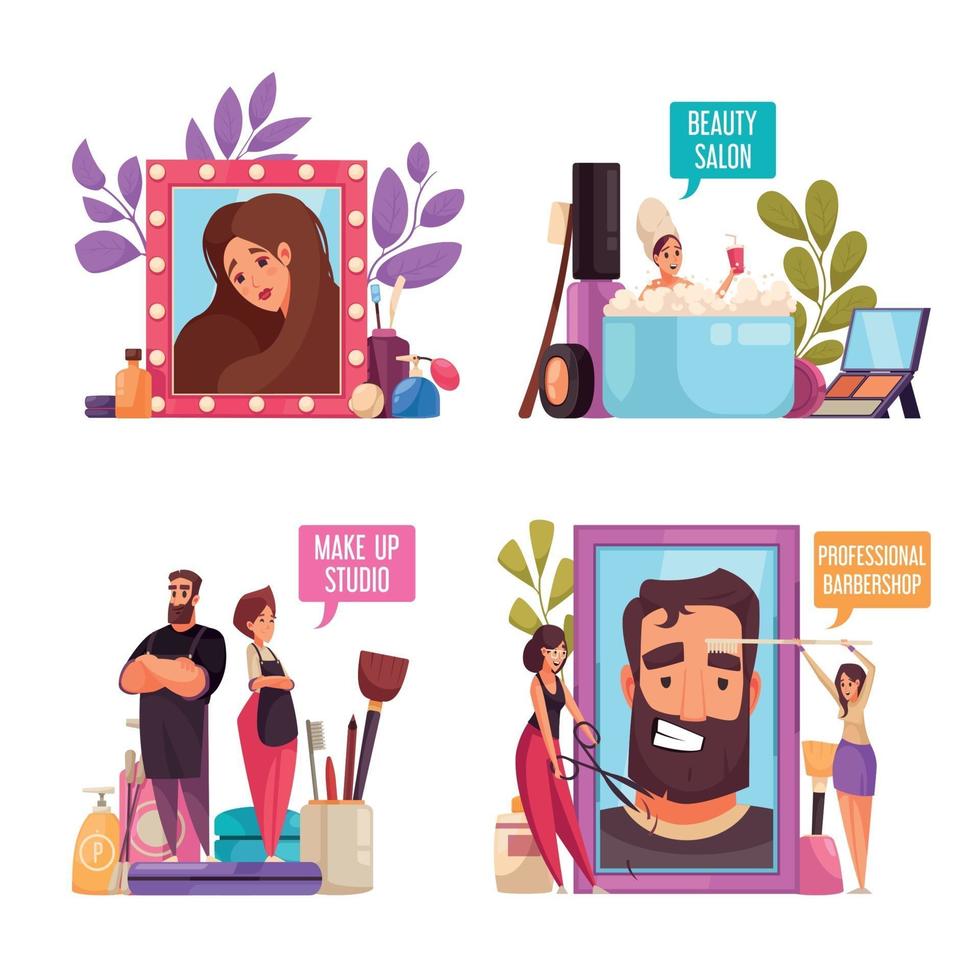 Beautician Flat Compositions Set vector