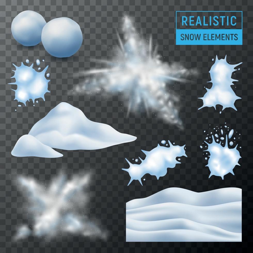 conjunto transparente realista de nieve vector