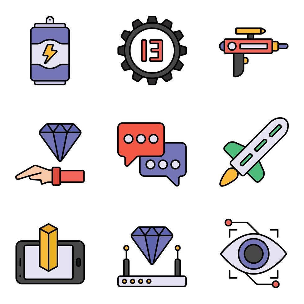Cyberpunk Colored Line Icons Sets vector