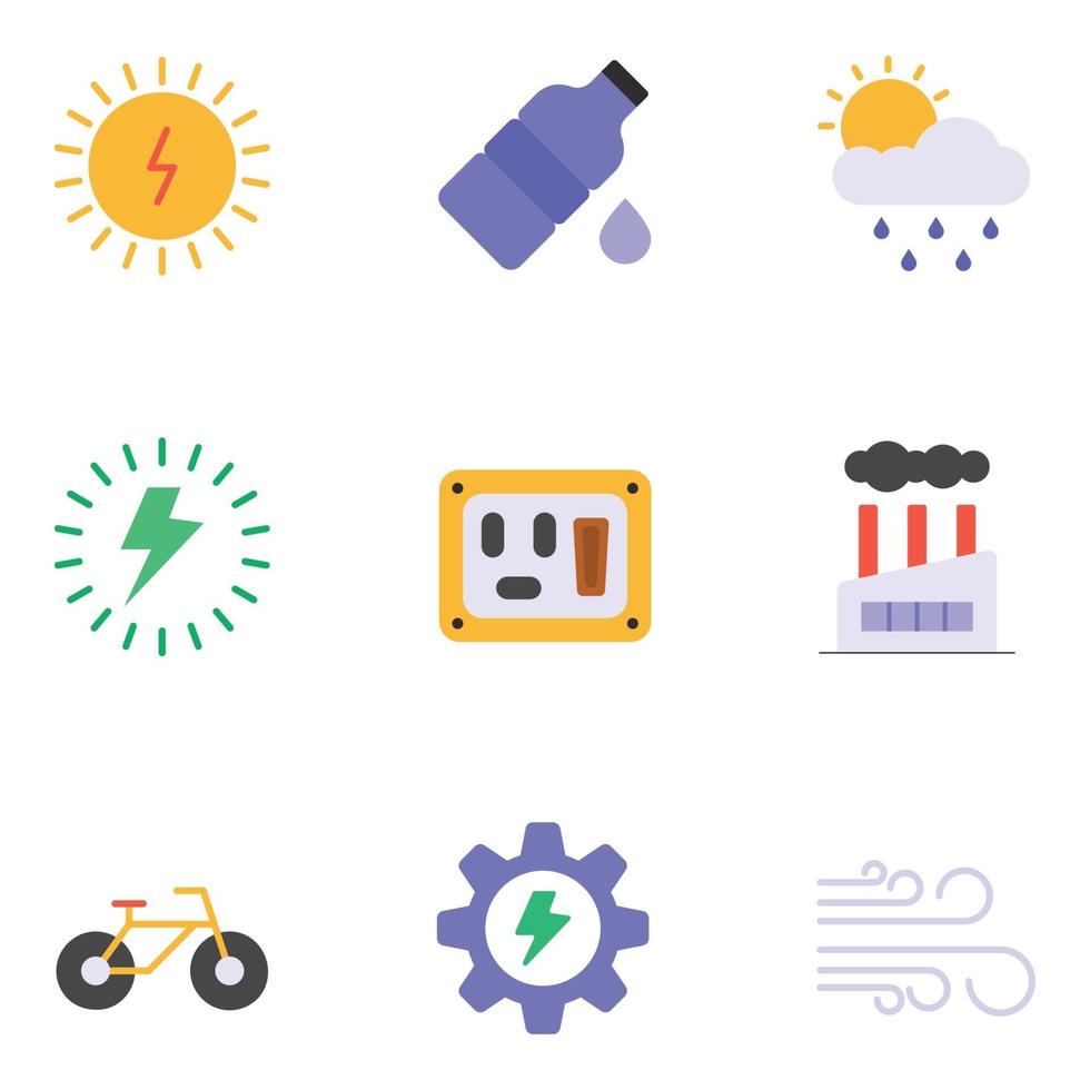 Nature and Ecology Flat Icons Sets vector
