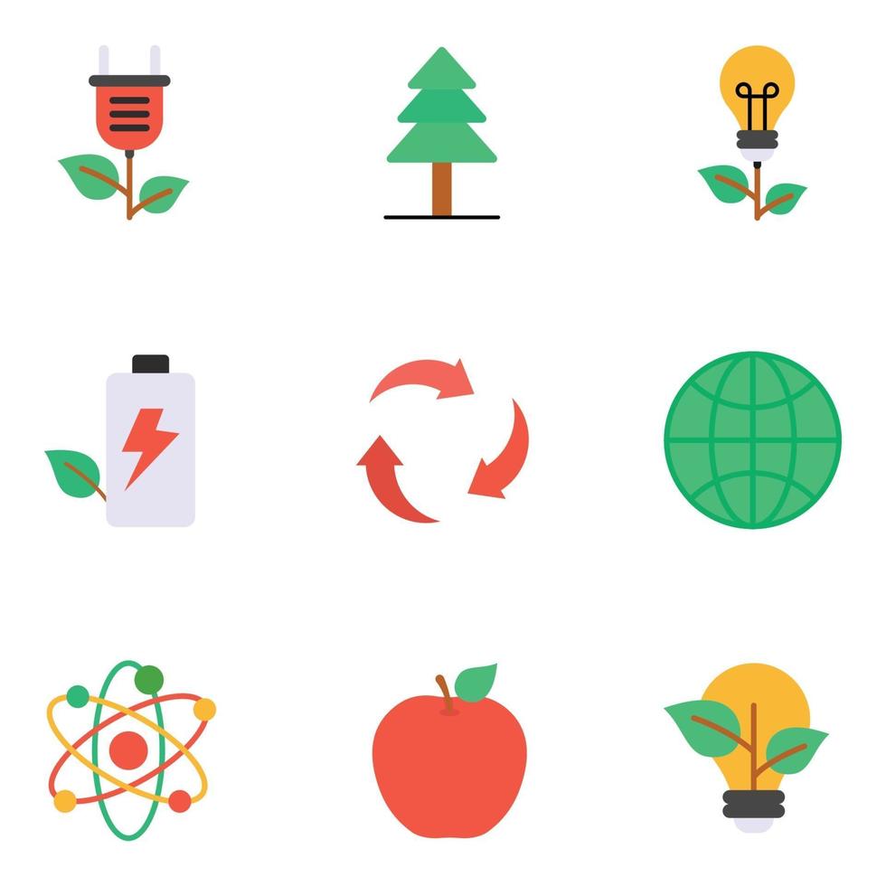 Conjunto de iconos planos de naturaleza y ecología. vector