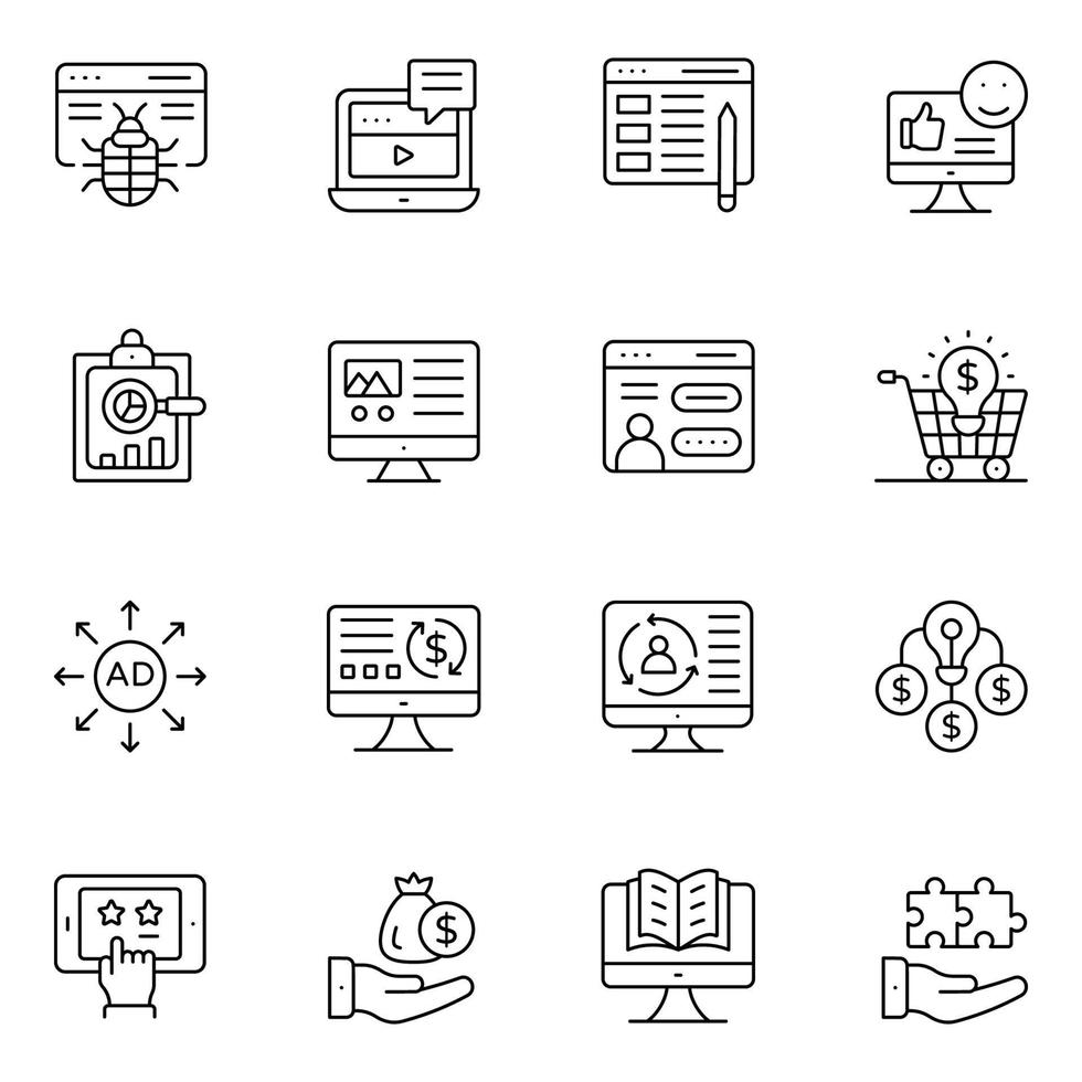 iconos de línea fina de marketing digital vector