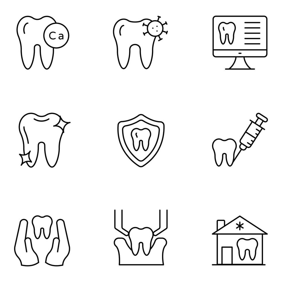conjuntos de iconos de línea fina de odontología vector