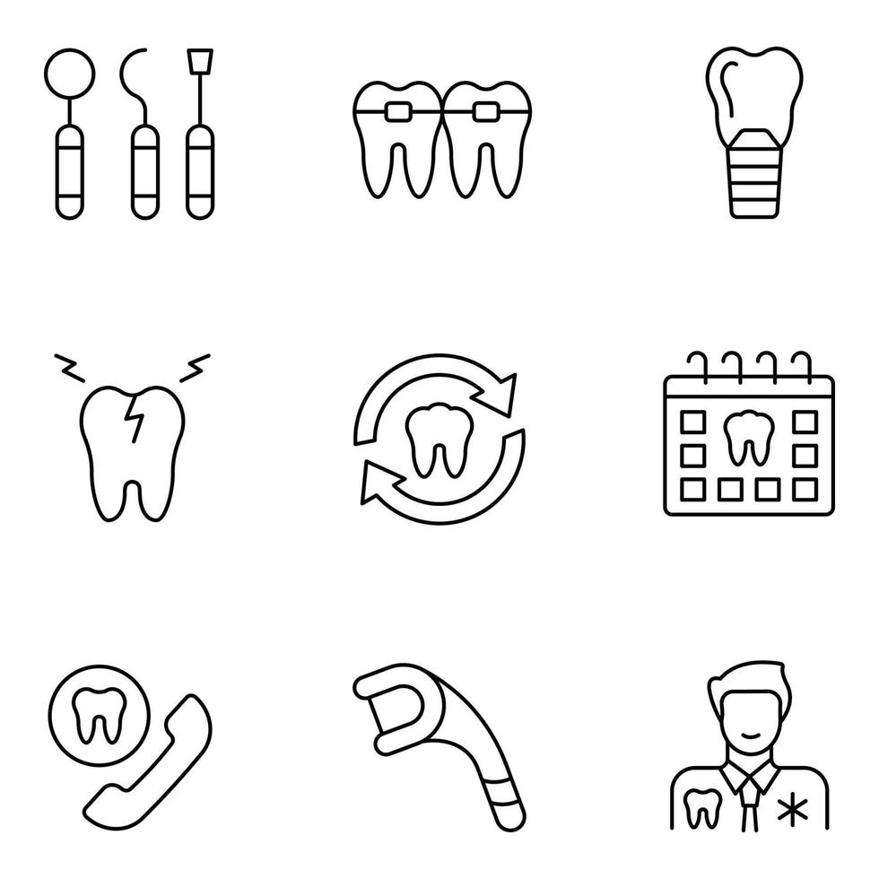 conjuntos de iconos de línea fina de odontología vector