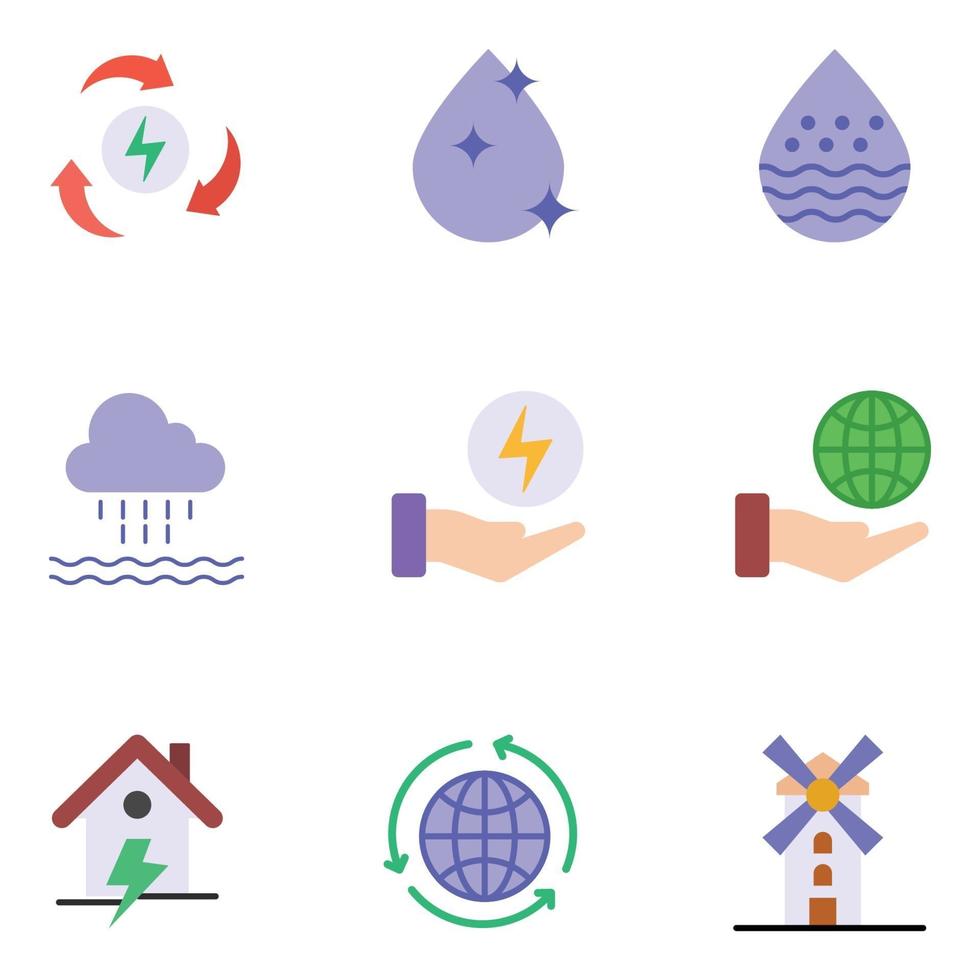 Nature and Ecology Flat Icons Sets vector