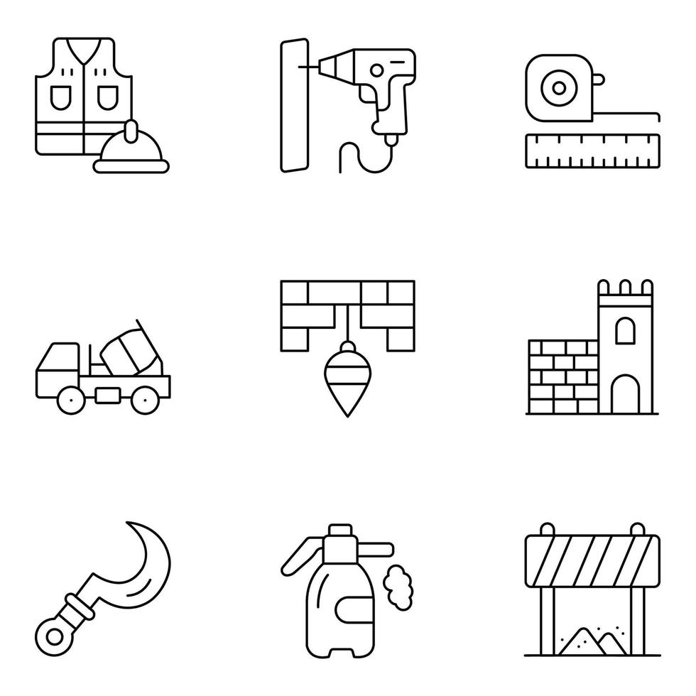 iconos de línea fina del día del trabajo vector