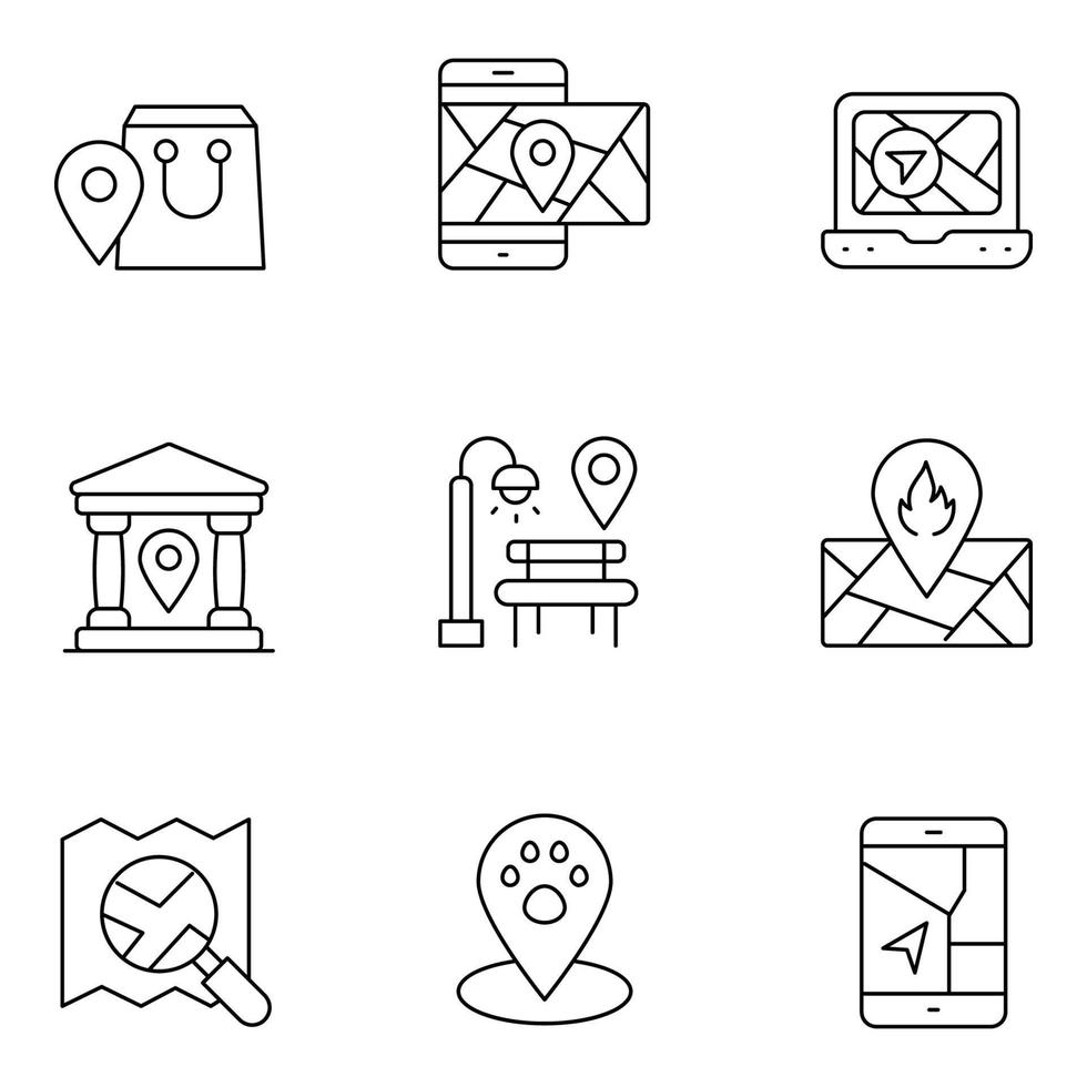 Map and Navigation Thin Line Icons vector