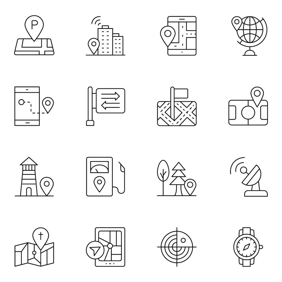 Map and Navigation Thin Line Icons vector