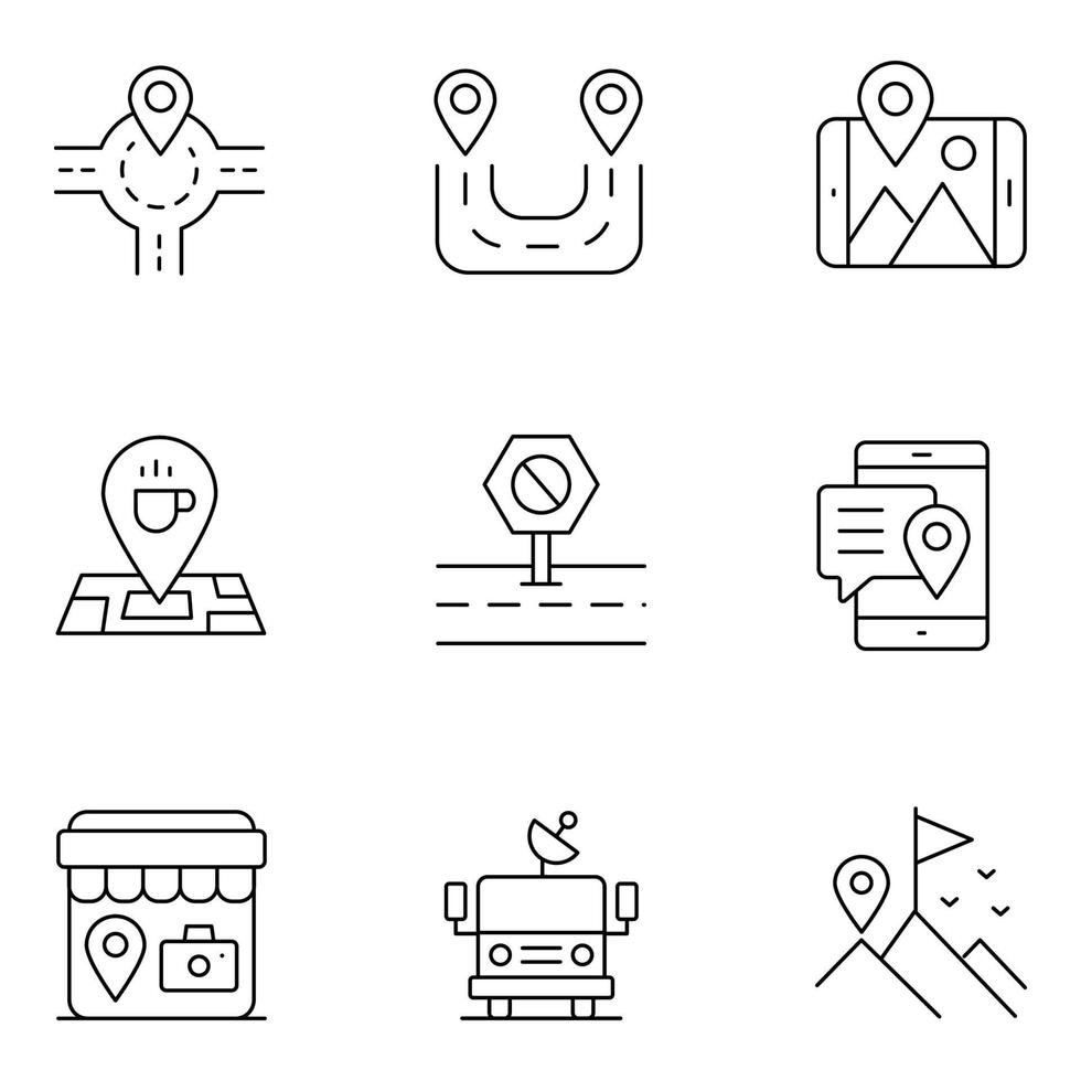 Map and Navigation Thin Line Icons vector