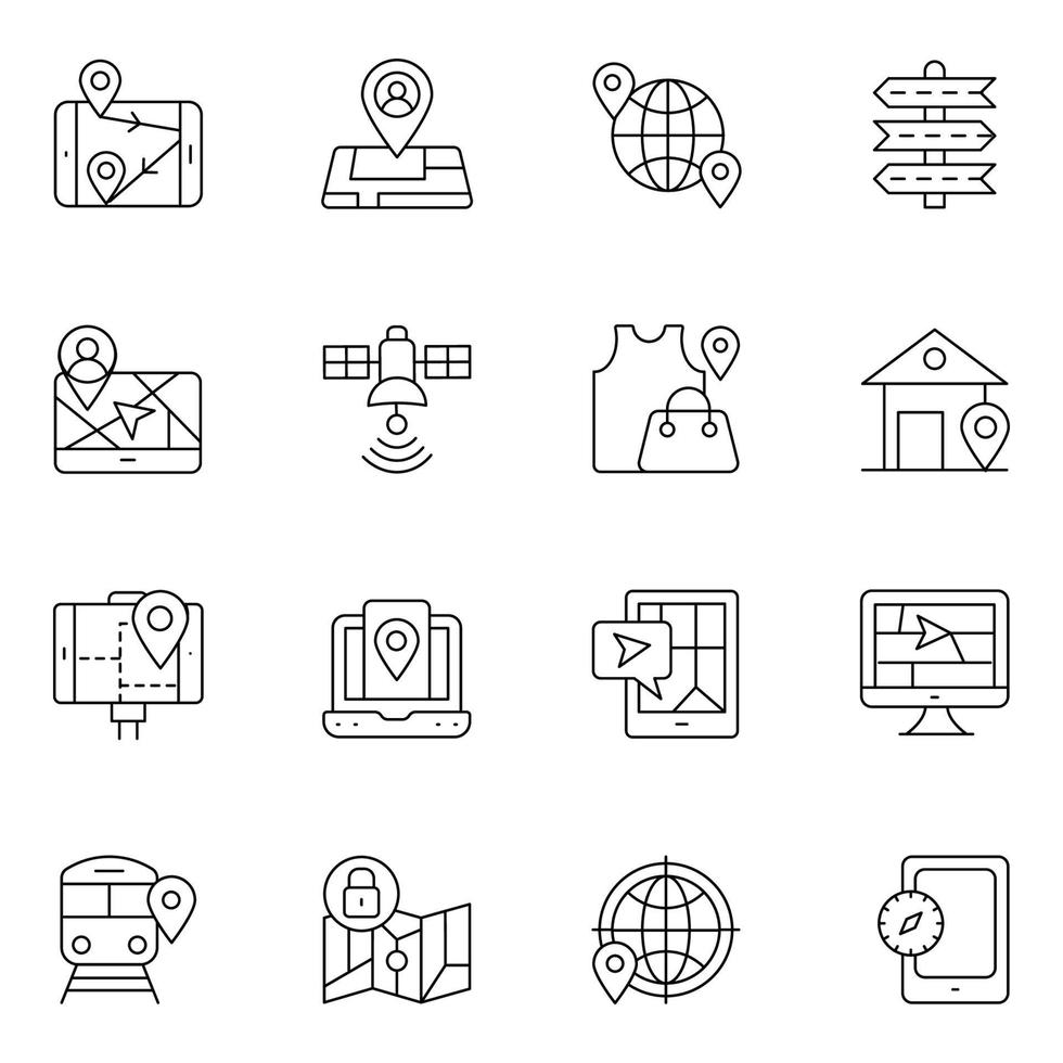 Map and Navigation Thin Line Icons vector