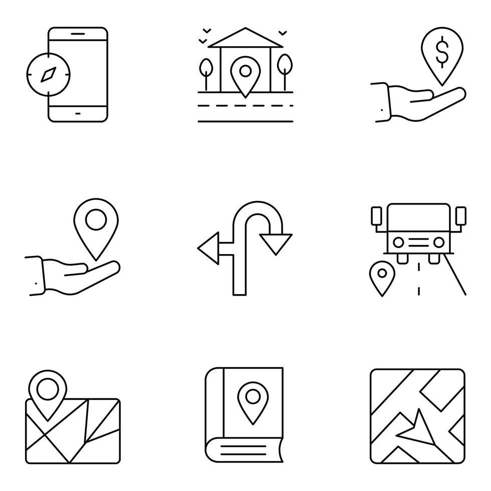 Map and Navigation Thin Line Icons vector