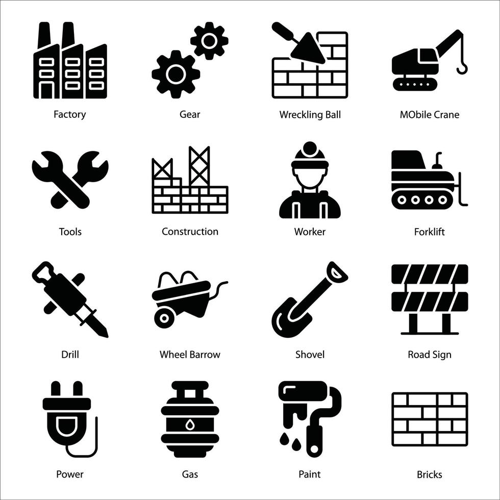 Industry Glyph Icons Set vector