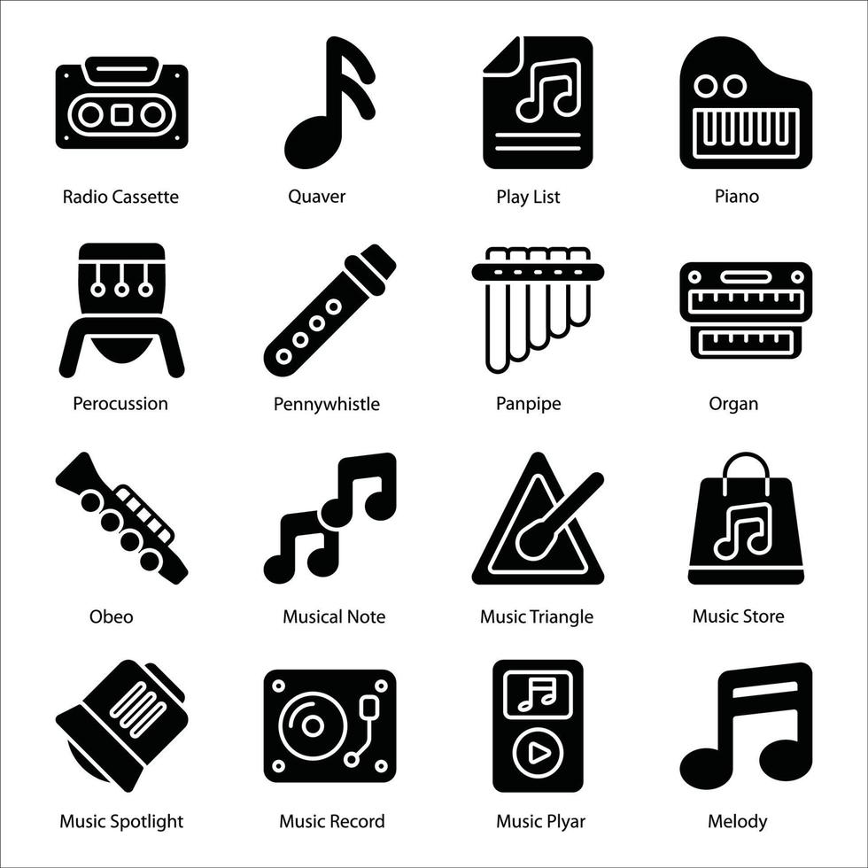 Musica Glyph icons set vector