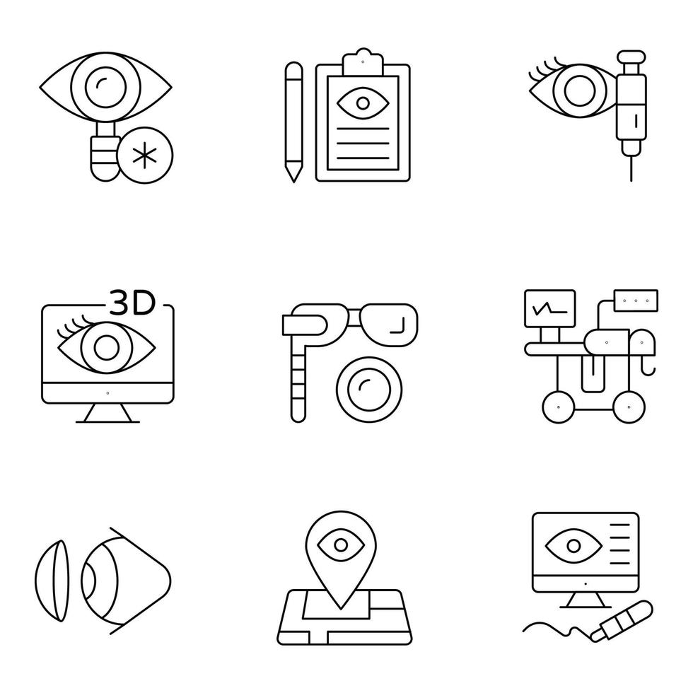 iconos de línea fina de oftalmología vector