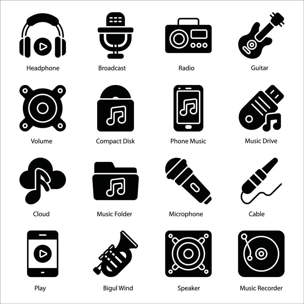 conjunto de iconos de glifo de musica vector