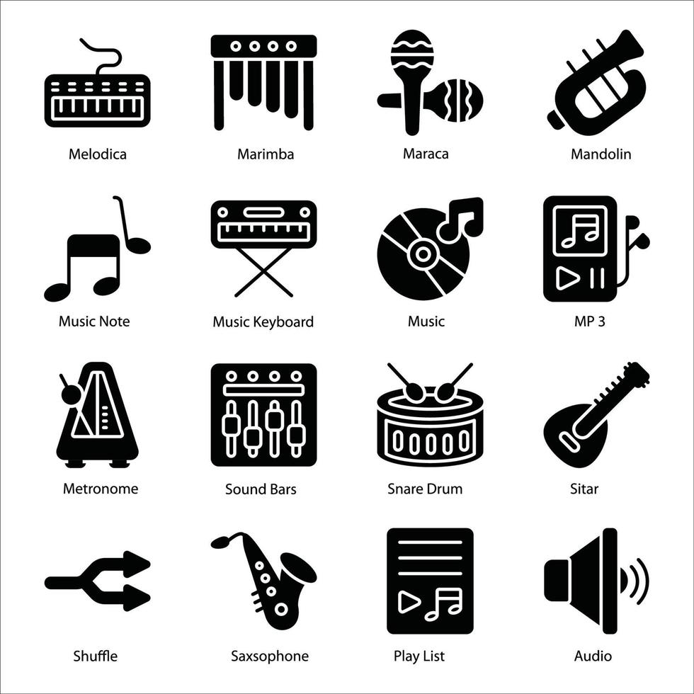 Musica Glyph icons set vector