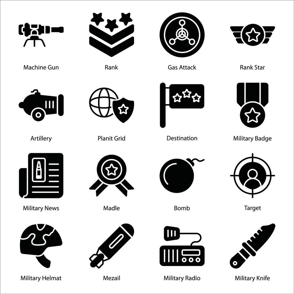 Military Glyph icons set vector