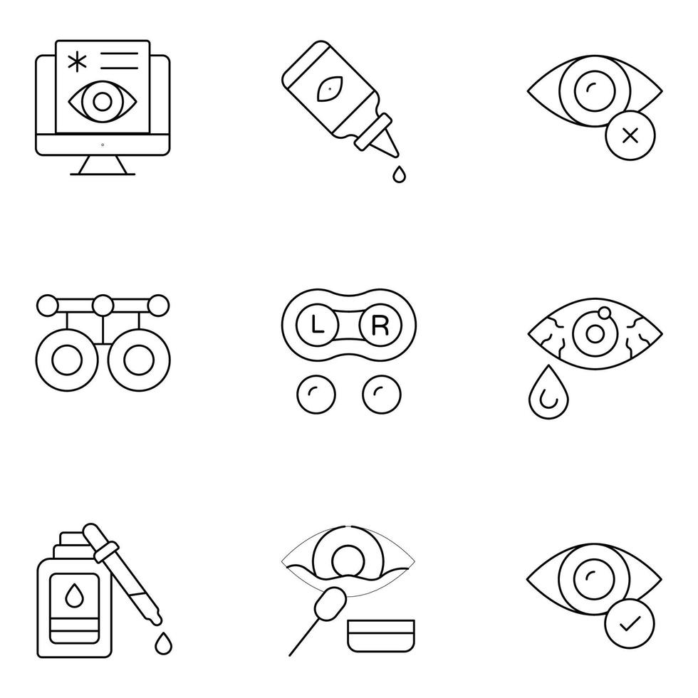 iconos de línea fina de oftalmología vector