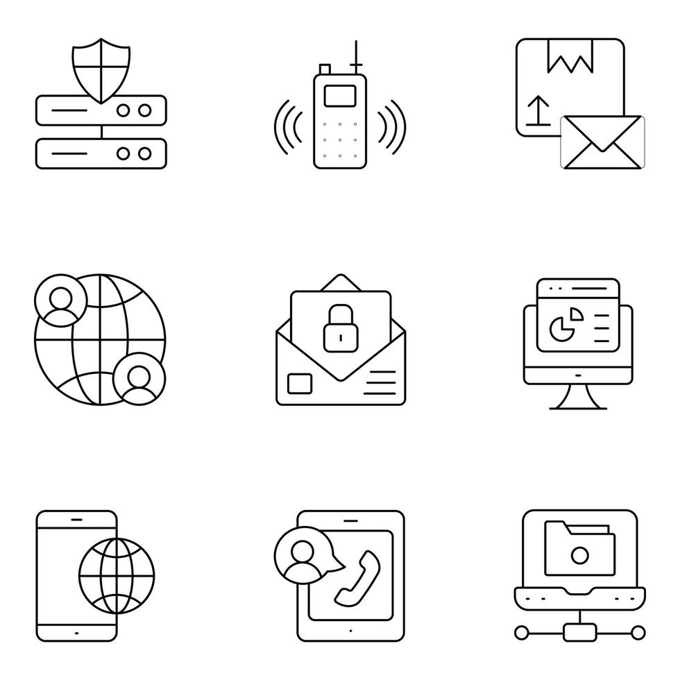 iconos de línea delgada de red y comunicación vector