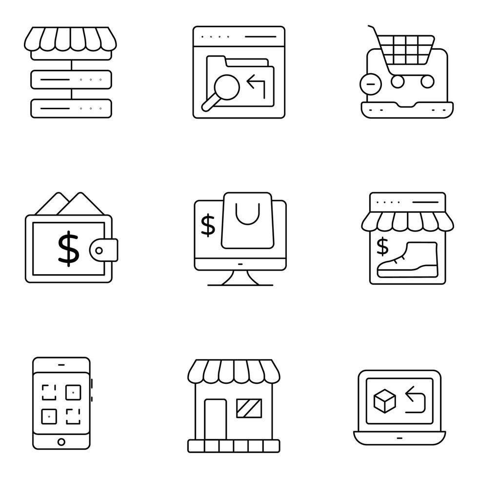 iconos de línea delgada de compras móviles vector