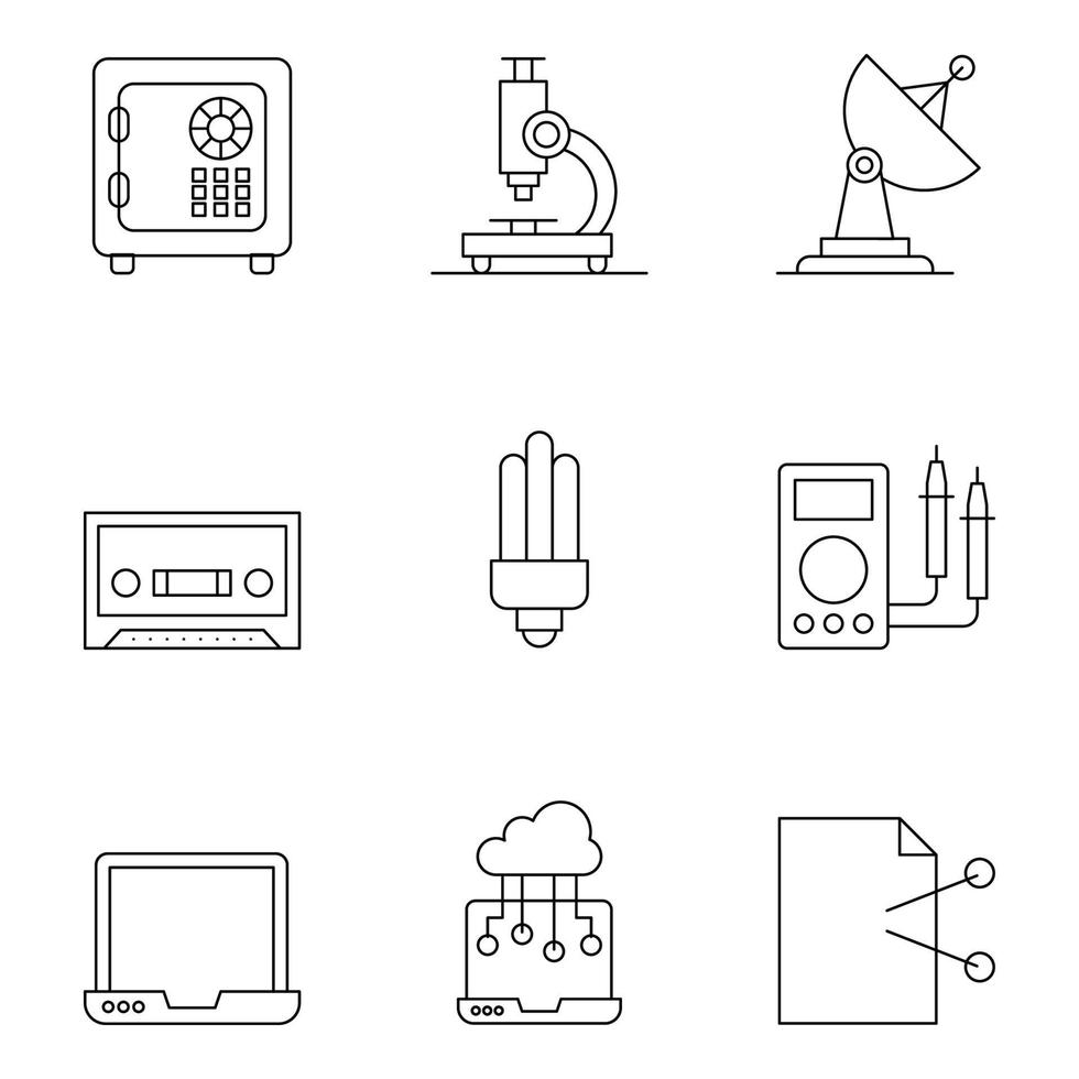 Technology and Hardwear Thin Line icons vector