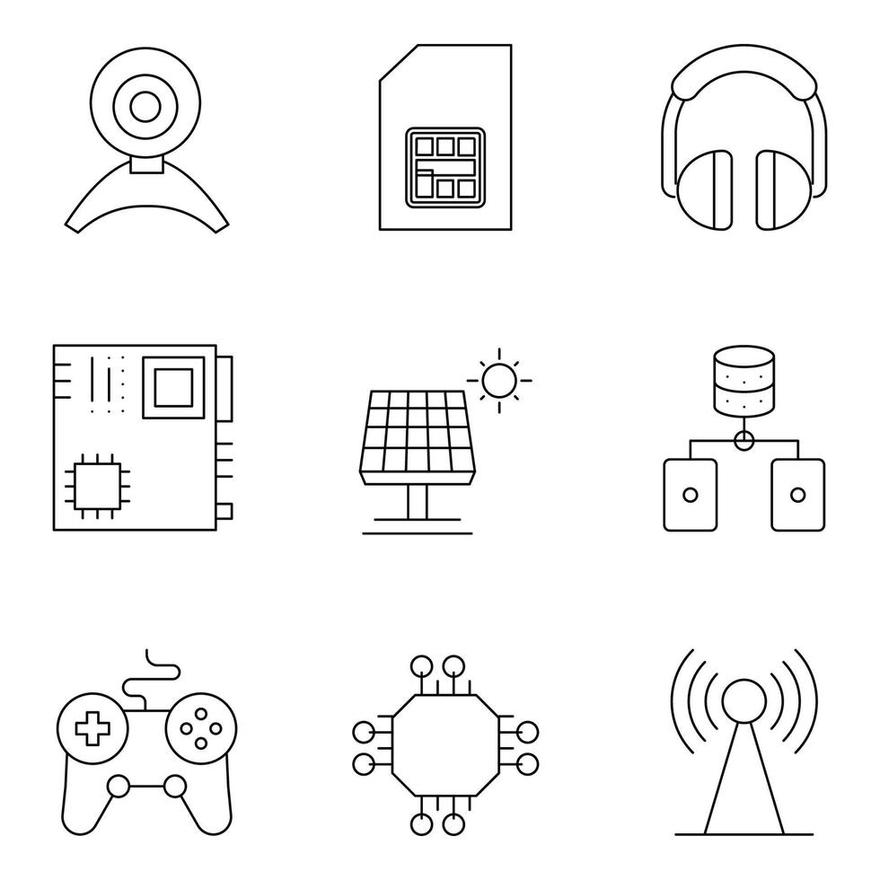 iconos de líneas finas de tecnología y hardwear vector