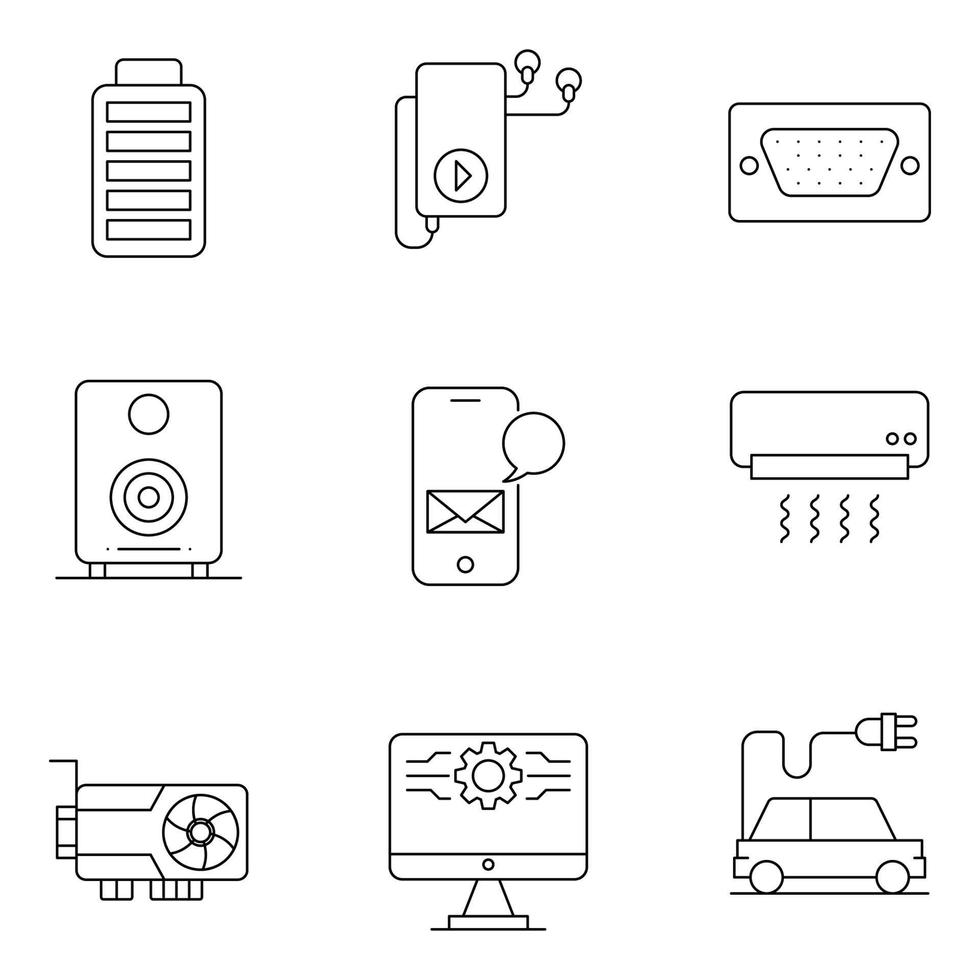 iconos de líneas finas de tecnología y hardwear vector