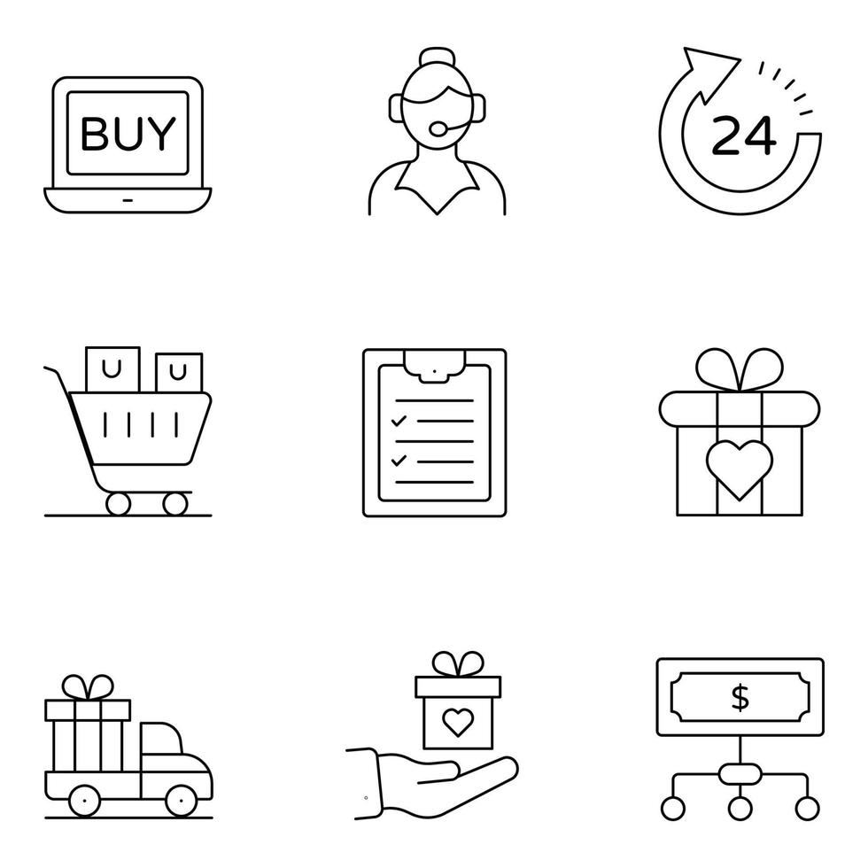 Mobile Shopping Thin Line Icons vector