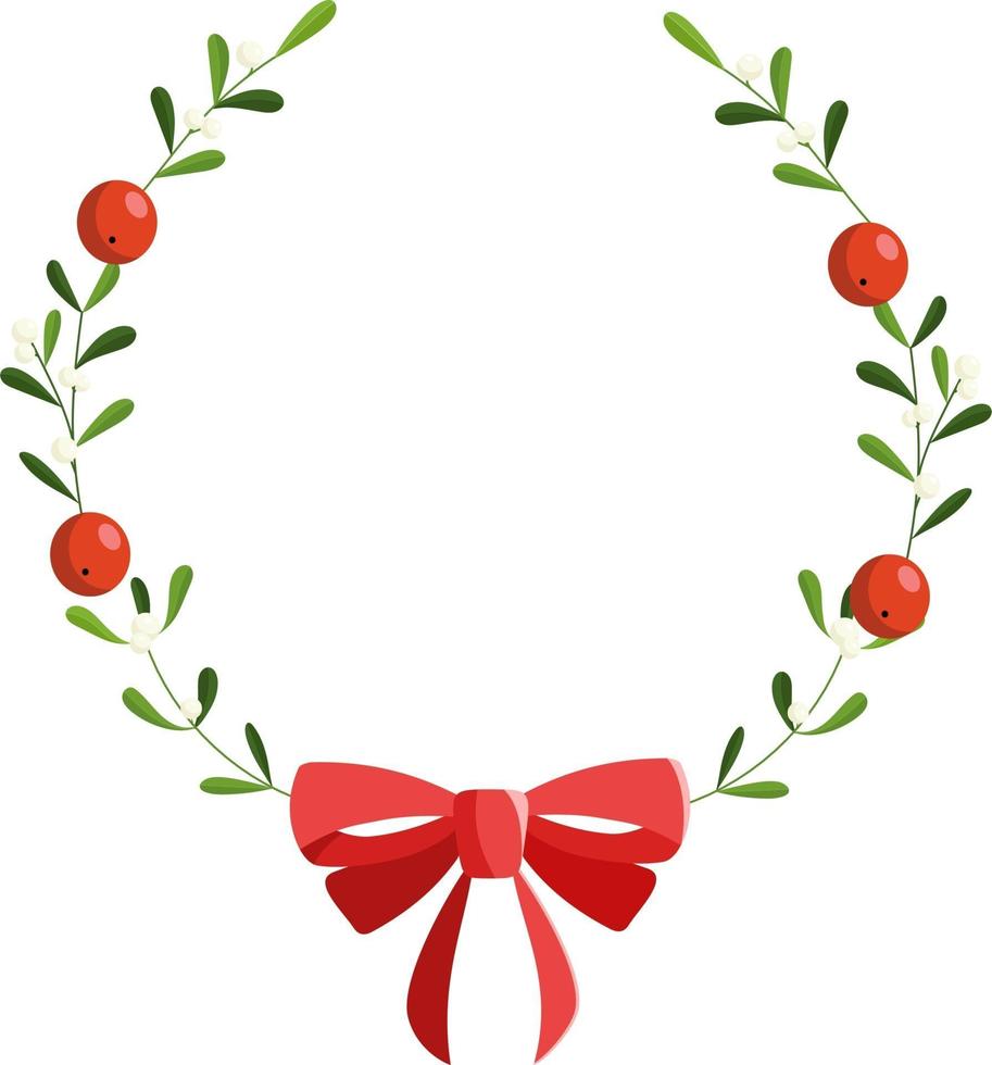 Christmas mistletoe wreath with red bow. Illustration Xmas wreath vector