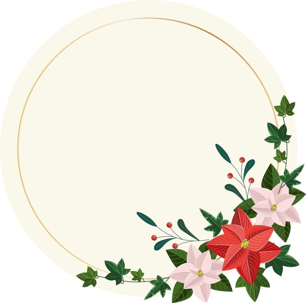 guirnalda floral con flor de pascua, bayas, hiedra. marco de círculo de navidad vector