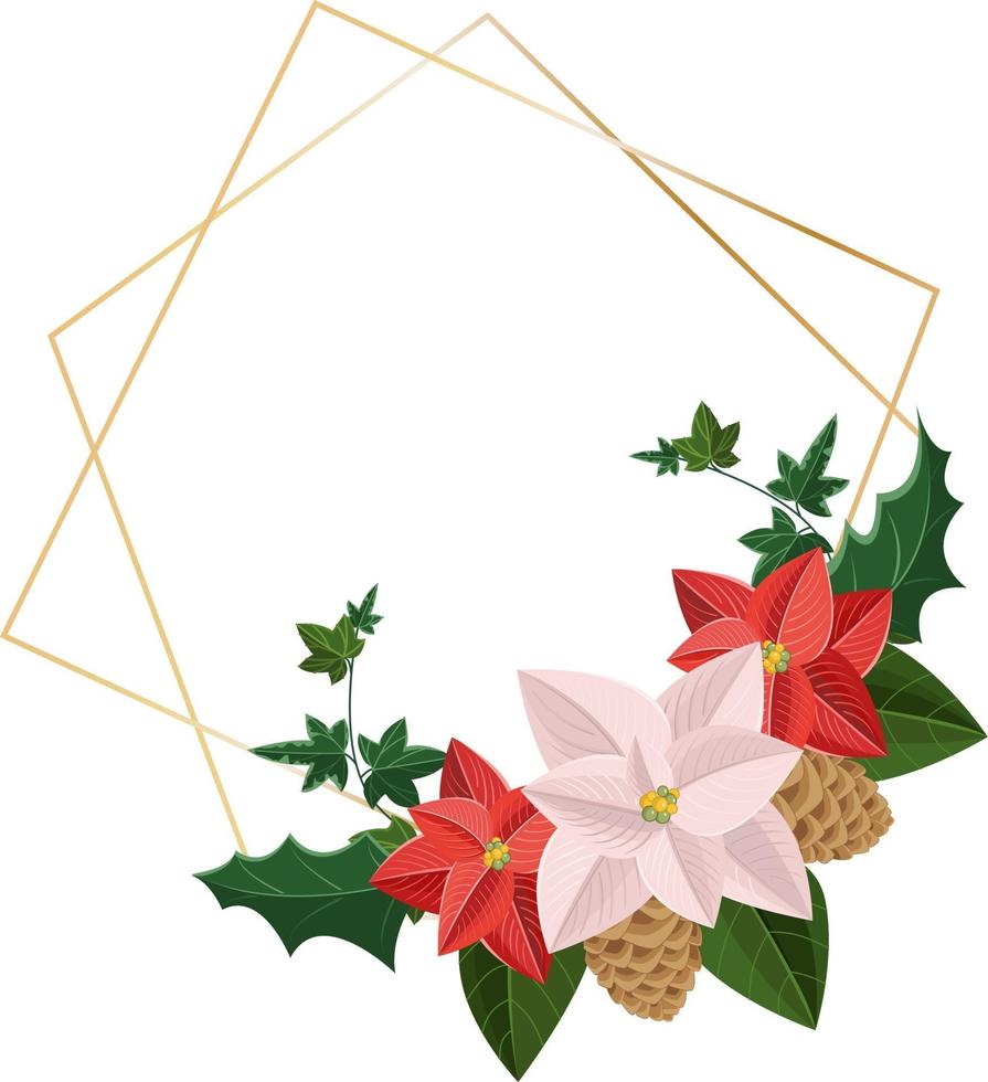 elemento de diseño de tarjeta de navidad botánica con flor de pascua y hojas vector