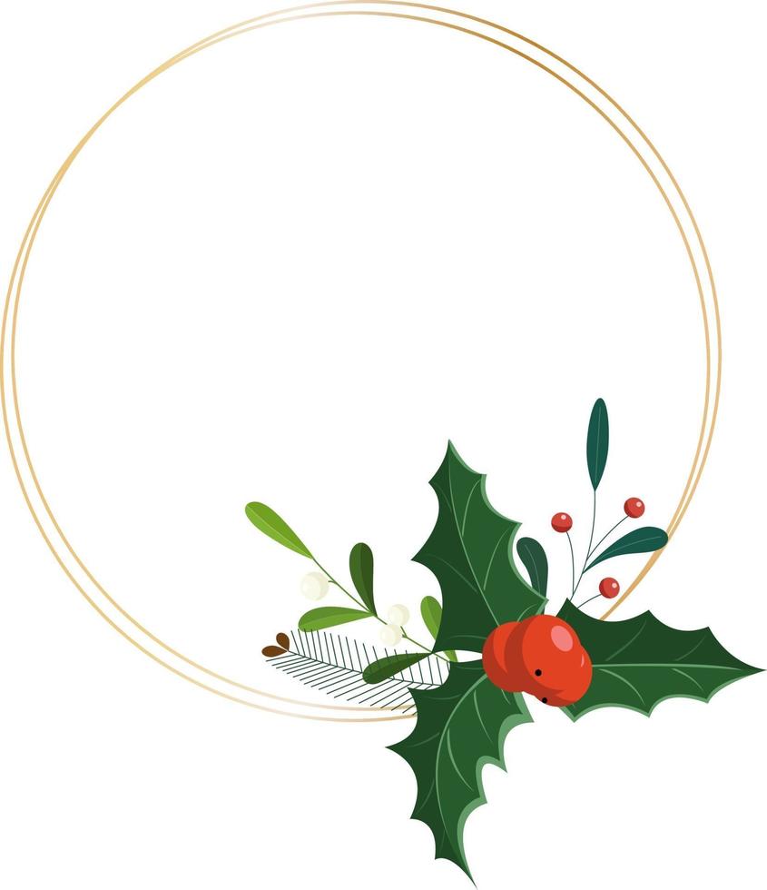 Botanical festive circle design with winter berries and leaves. vector