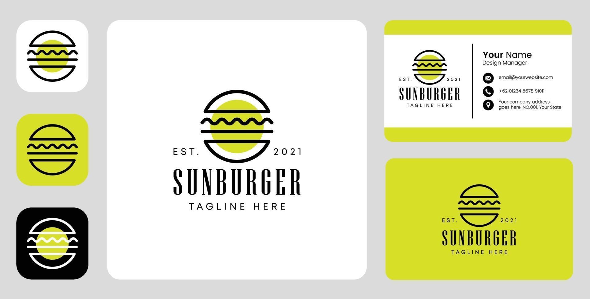 logotipo de hamburguesa solar con diseño estacionario vector